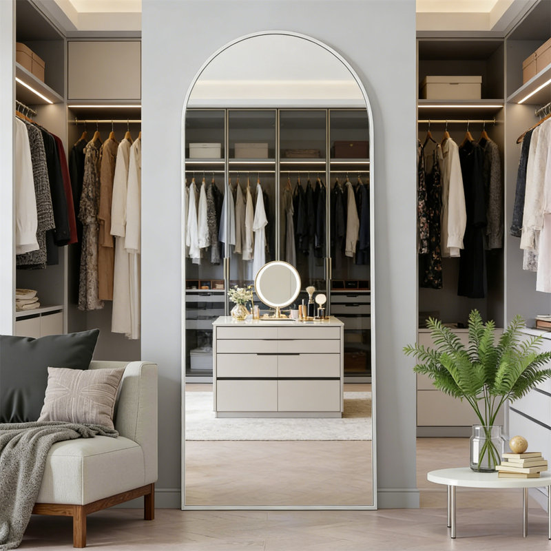 Arched Full-Length Mirror Freestanding Wall-Mounted Modern Floor Mirror With Stand Aluminum Alloy Frame For Bedroom, Living Room, Hallway