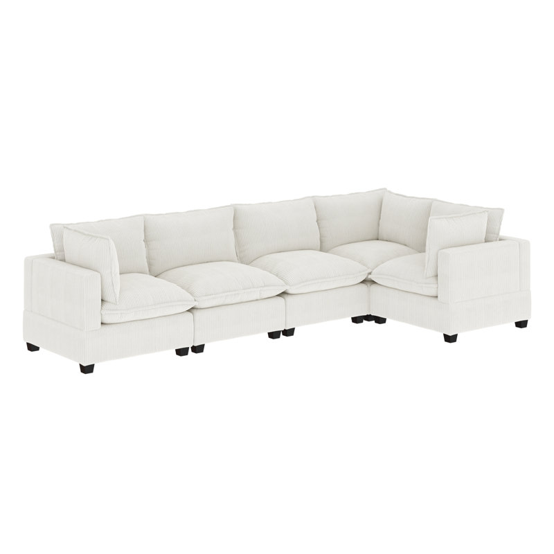 Canapé modulaire Somerdale, H 39,4 po x l 145,8 po x P 76,4 po, Velours nacré blanc perle