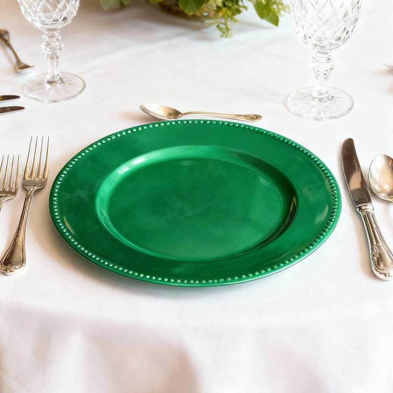 Plat de service perlé vert émeraude 13 po, Vert émeraude