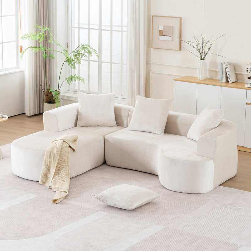 Desmond Upholstered Boneless Sectional Sofa with Deep Seat & Pillows, Beige Corduroy
