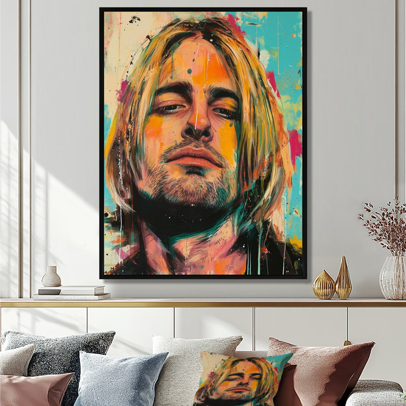 «Souvenir de Kurt Grungy», art mural, H 20 po x l 12 po x P 1 po, Toile avec cadre flottant noir