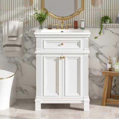Armoire de salle de bain 24 po avec portes à fermeture douce et tablette réglable, meuble-lavabo avec lavabo en céramique