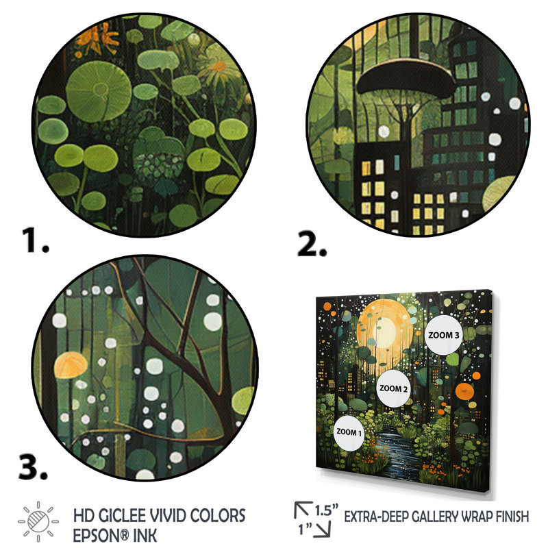 Art mural grand vert, jaune et jungle urbaine - Collages abstraits, 44" H x 44" W, Toile tendue