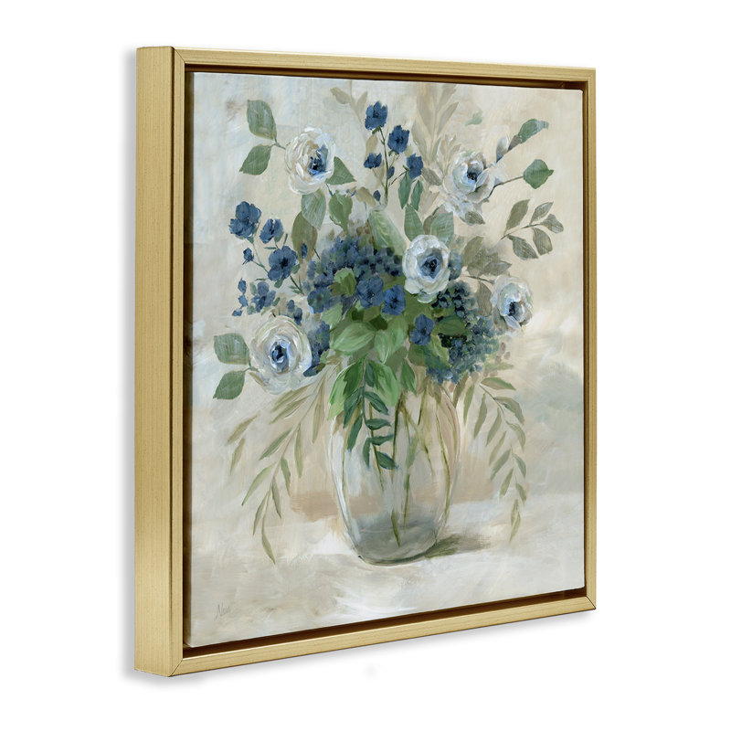 Bouquet de roses et de fougères mélangées, Cadre flottant gris lustré, H 18 po x l 18 po