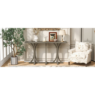 U-Style 59.8'' Wooden Console Table With Oak Veneer Top,Farmhouse Entryway Table With Rubber Wood Slender Curved Legs,Perfect For Living Room,Entryway,Hallway, Dining Spaces.