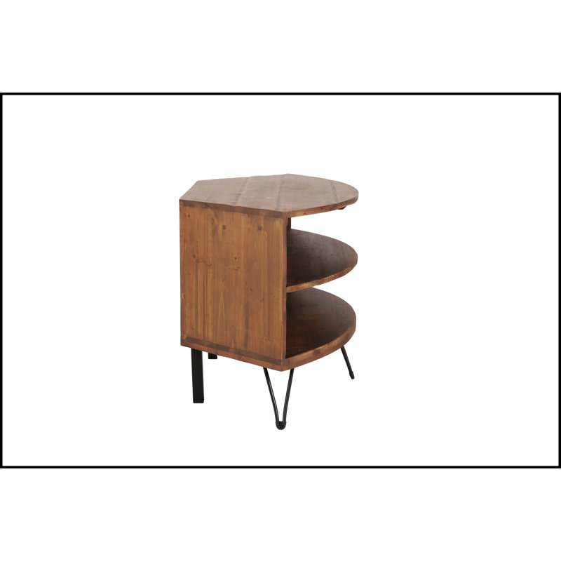 Fan Shape Reclaimed Wood Corner Media Table for Living Room Wise Use Your Space
