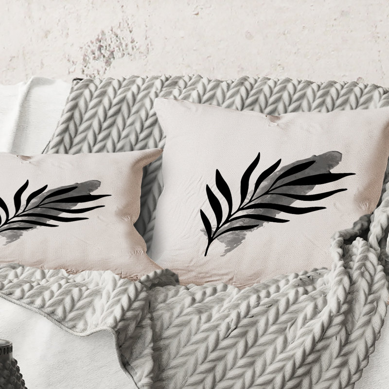 Carré, feuille tropicale abstraite I - coussin décoratif moderne imprimé, 18" x 18"