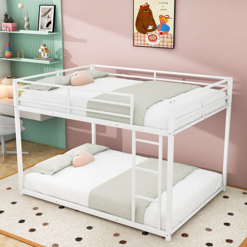 Full Over Full Metal Bunk Bed With Ladder, White