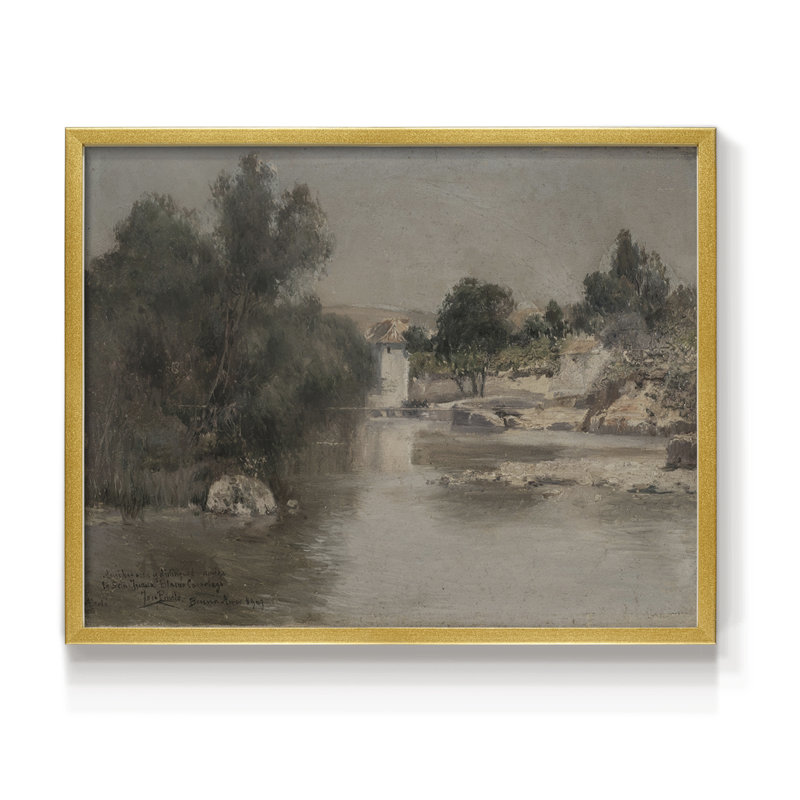 Paysages rétro-CDXCV - reproduction encadrée, H 22 po x l 28 po, Doré