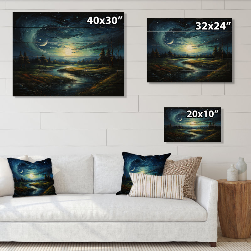 Chef-d'œuvre «Starry Night» par Vincent sur bois, H 30 po x l 40 po x P 0,78 po