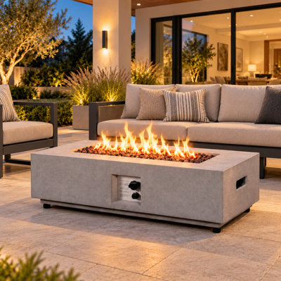 Table de foyer d'extérieur au propane d'extérieur Romance Blaze Modern 50 000 BTU avec pierres de lave et housse de pluie protectrice, gris