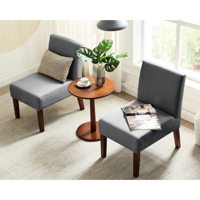 Spectacular Grey Fabric Accent Chair And Round Table For Bedroom Of 2 Chairs With Wood Fabric, Suitable Bedroom, Home Office, Corner