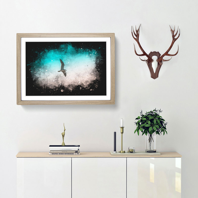 Soaring Seagulls - Picture Frame Graphic Art, 62cm H x 87cm W x 2cm D, Oak Framed