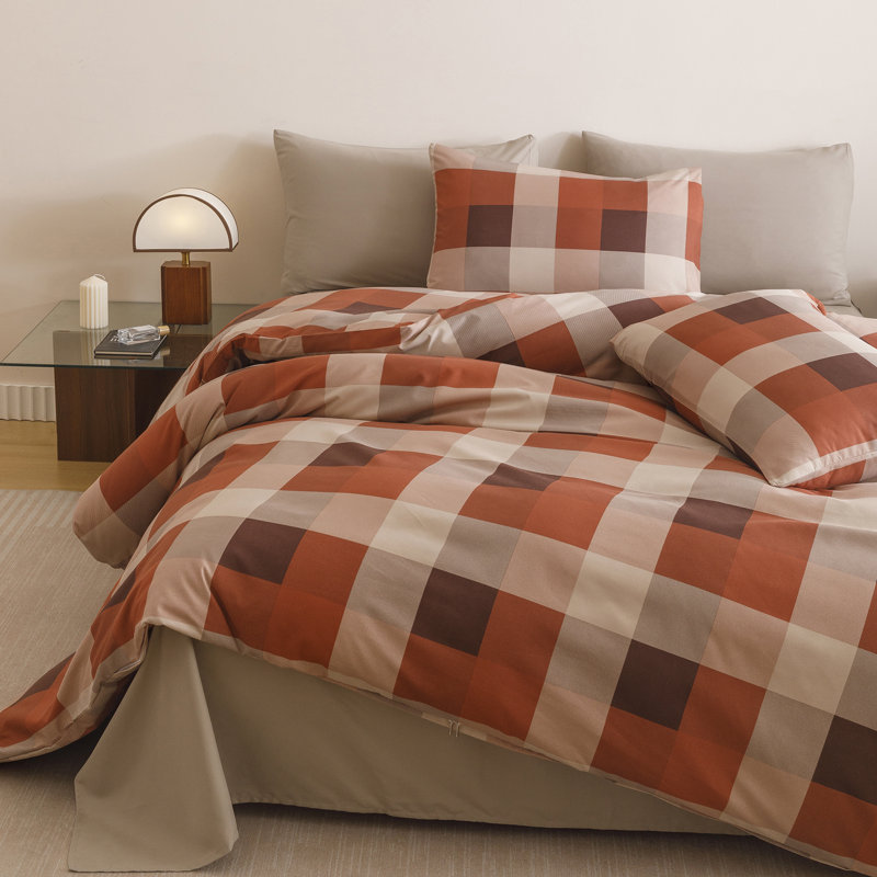 Grid Comforter Set Plaid Bedding Set 1 Checkered Comforter with Pillowcases, Twin Comforter + 1 Standard Pillowcase