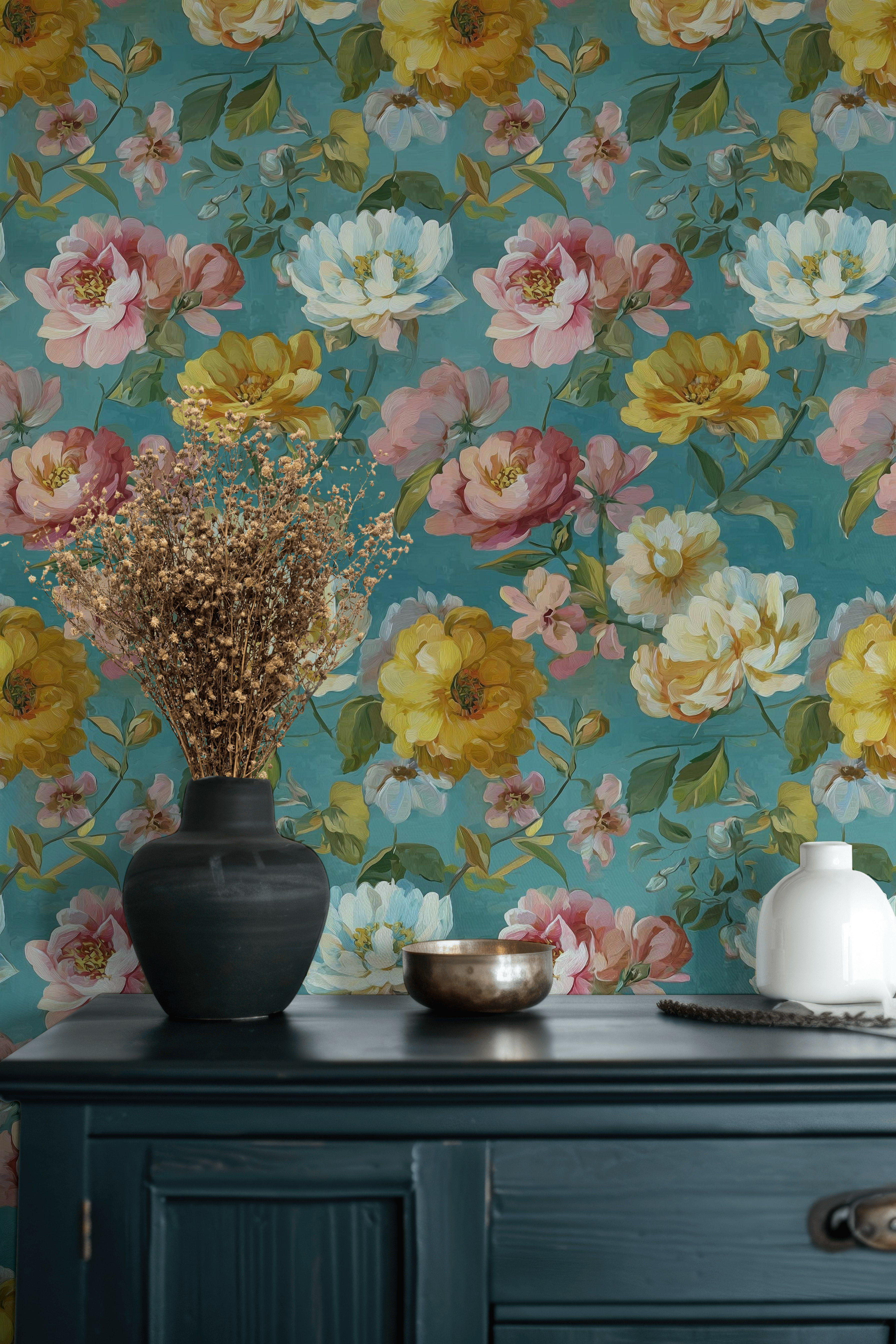 Lark Manor™ Vintage Floral Wallpaper Blue Peel And Stick Botanical Wall ...