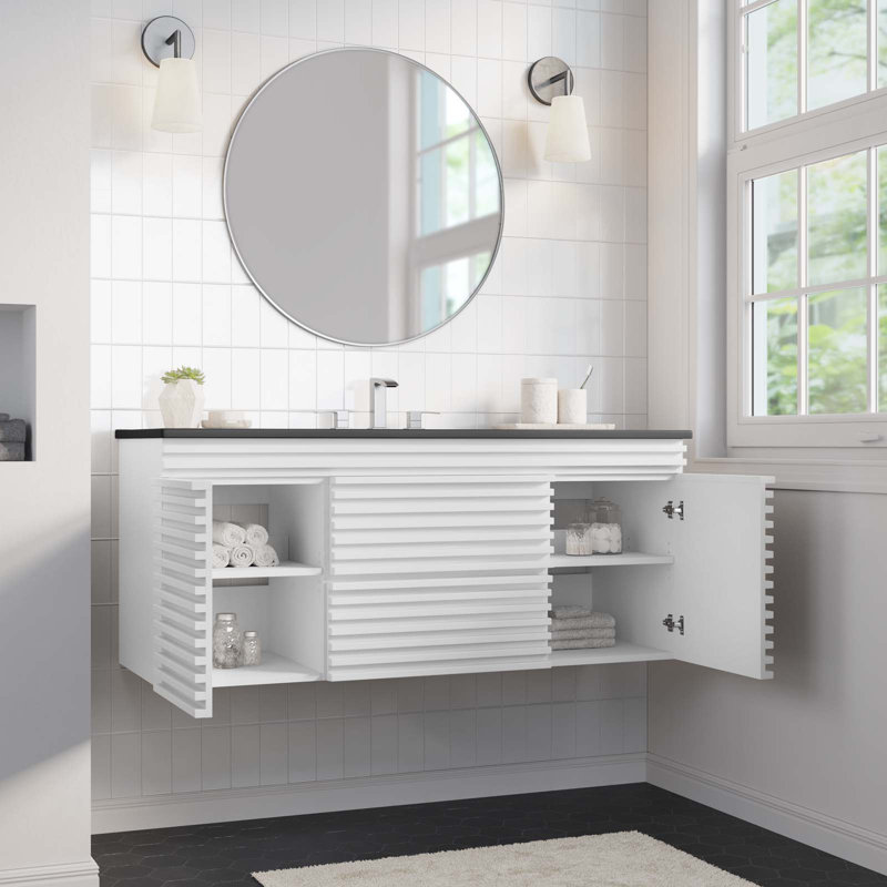 Meuble-lavabo mural 48 po Modway Render, Noir, Blanc