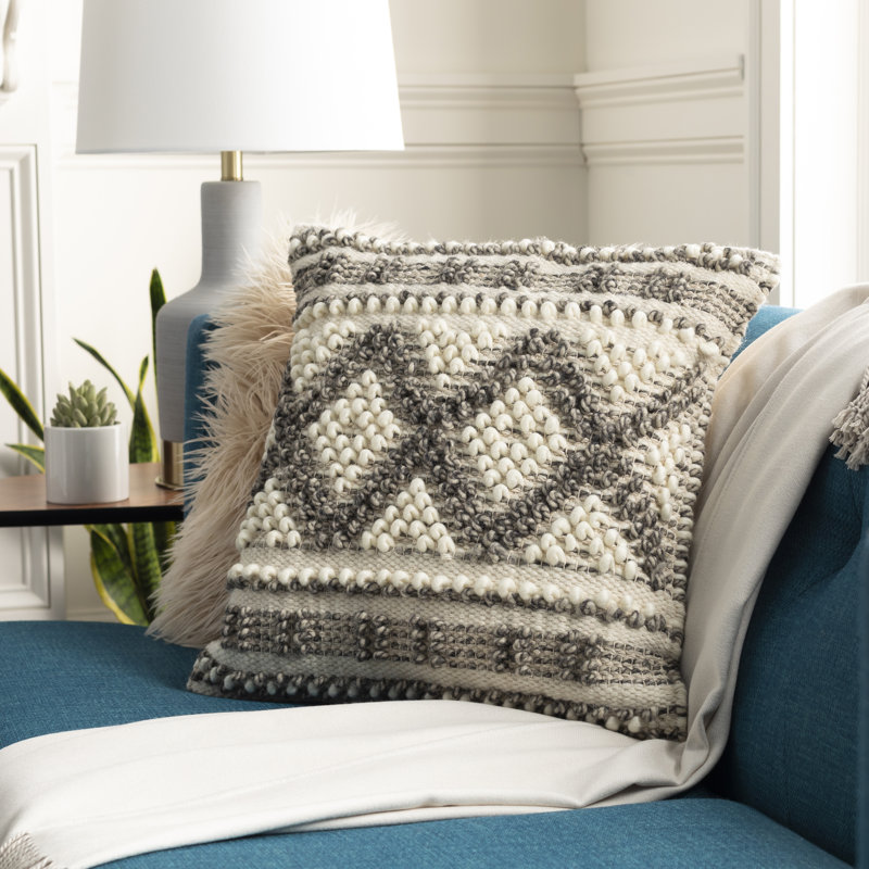 Reni Geometric Cotton Reversible Throw Pillow, 22" x 22", Down