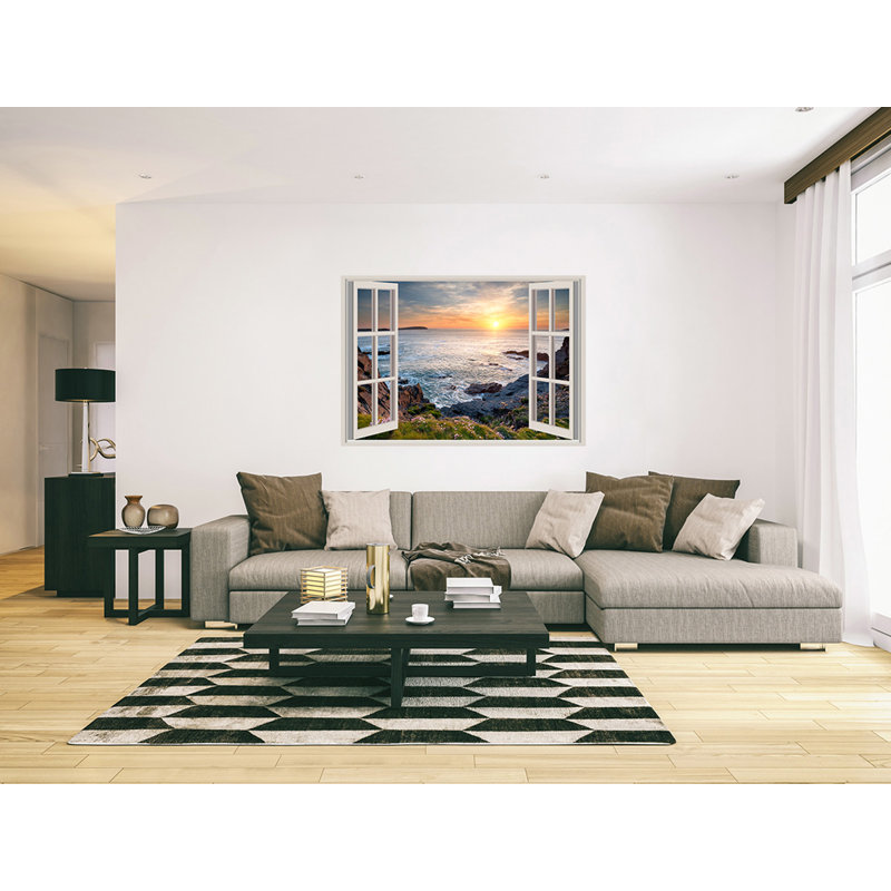 Cornish Coast Through A 3D Window View. Cornish Coast Through A 3D Window View - Wrapped Canvas Print