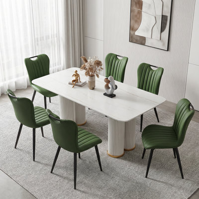 Modern Quilted Upholstered Dining Chairs Wingback Luxury Side Chairs With Metal Legs (Set of 6)