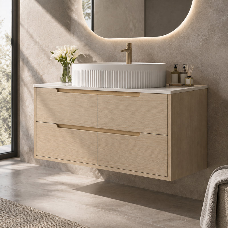 Meuble-lavabo de salle de bain autoportant ou mural de 92 cm (36,16 pouces) avec lavabo en céramique et tiroirs à fermeture en douceur