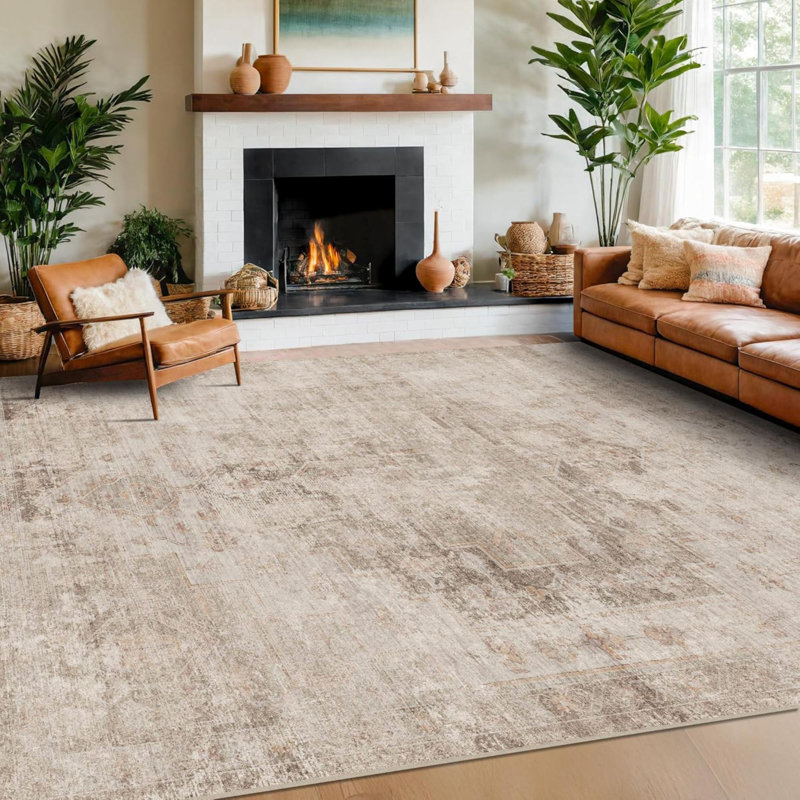 Farmhouse Area Rugs For Living Room -  Washable Modern Abstract Rug For Bedroom, Dining Room Under Table, Home Office, Soft Washable & Stain Resistance