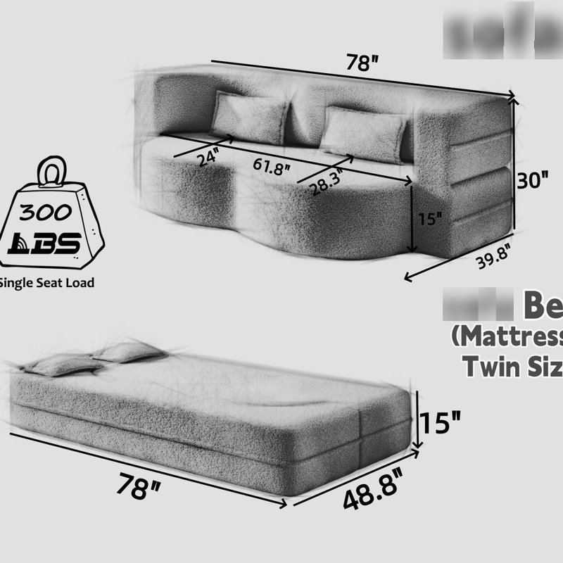 Lit pliant simple en velours côtelé gris foncé, 2 oreillers, sans montage, multi-usages pour petits espaces (chambres d'amis, salon), convertible gris, idéal pour les résidences étudiantes.