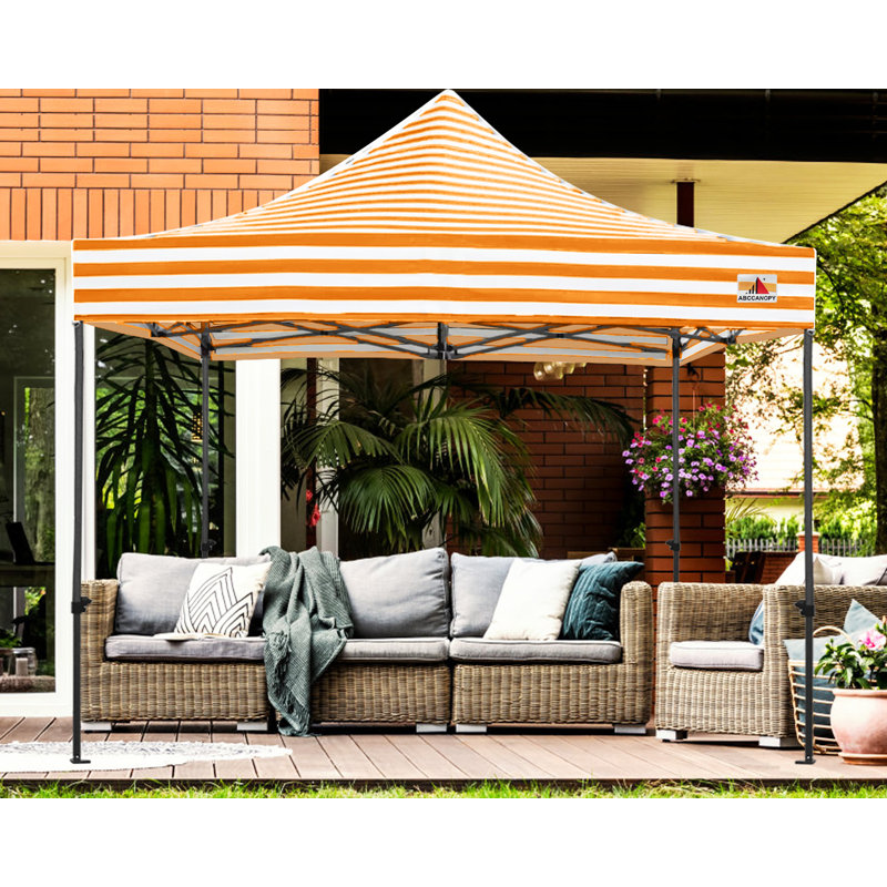 Commercial 10 Ft. W x 10 Ft. D Metal Pop-Up Canopy The Pop Up Canopies, Orange White Stripes
