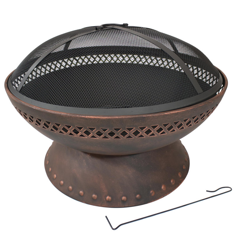 25-Inch Black Steel Wood Burning Fire Pit with Spark Screen