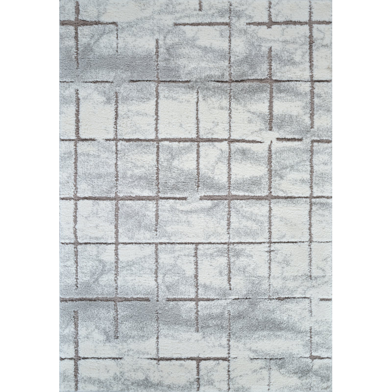 Abhinaya Modern Collection Abstract Ivory/Vizon Area Rug, Rectangle 7'10" x 10'