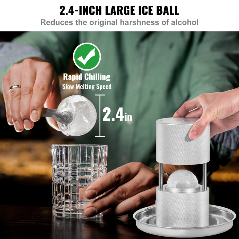 Ivy Bronx Ice Ball Press Kit Ice Ball Maker Al Alloy 2.4" Clear Sphere Whiskeys Scot