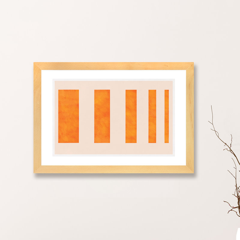 " Orange Levies ", 16" H x 24" W x 1" D, Natural Wood Framed Paper