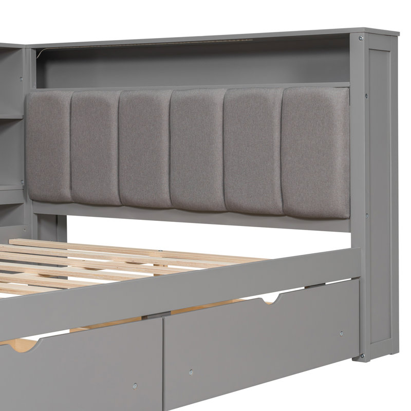 Platform Bed with Storage Shelves, Gray, Full/Double