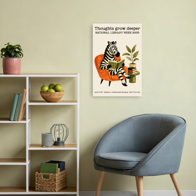 Cozy Zebra Reader Contemporary Zebra Plant Architecture Wall Art Print 1 Piece Wrapped Canvas Wall Art