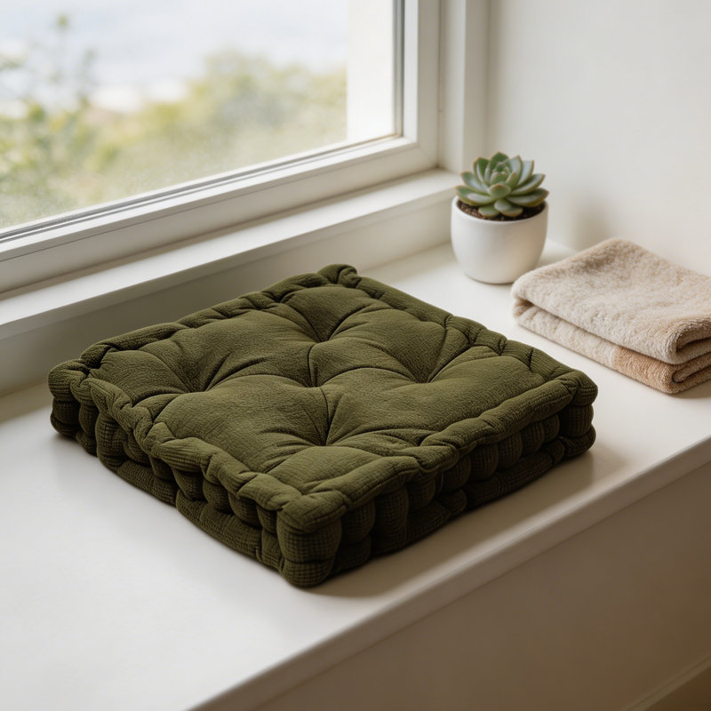 Square Microfiber  Floor Pillow /Cushion., Green