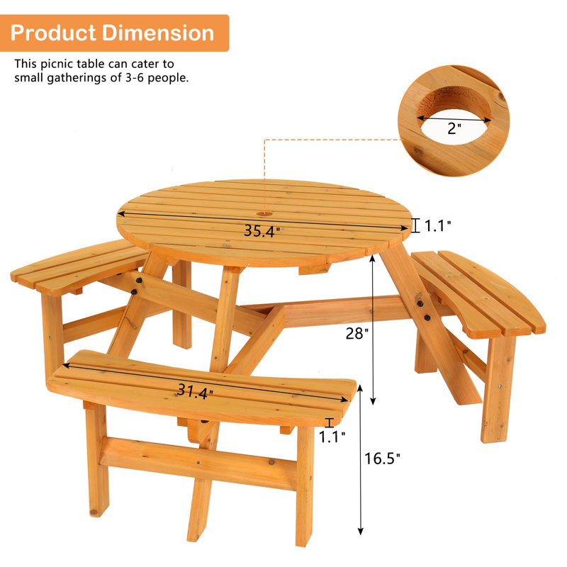 Table de pique-nique d'extérieur ronde 67 po Tibbits