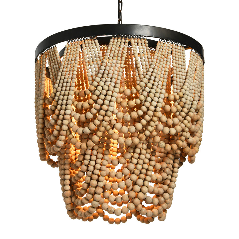 2-Tier Draped Wood Bead Chandelier, Natural