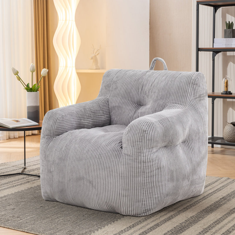 Compression Large Adult Corduroy Foam Filled Bean Bag Chair, Gray Corduroy