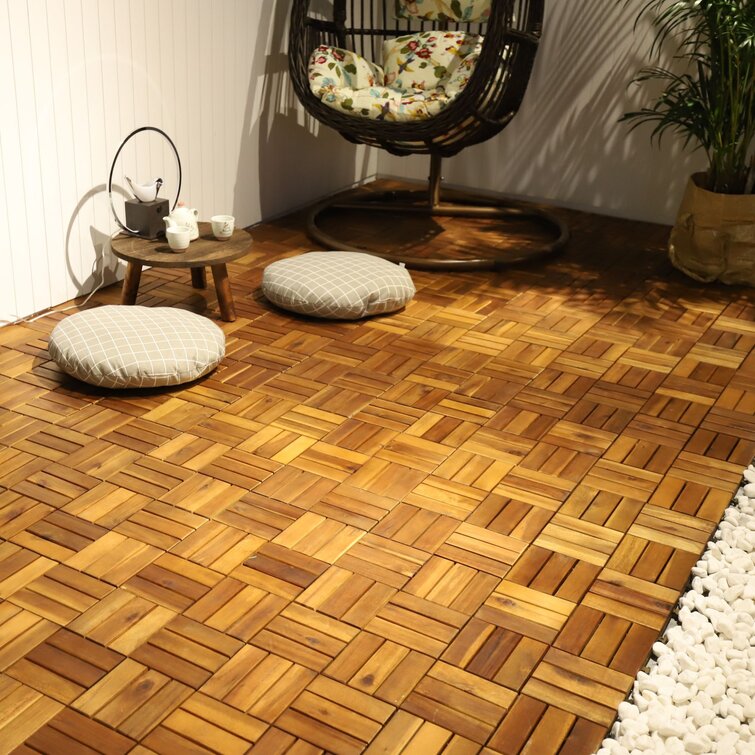 CourtyardCasualFurniture 12 x 12 Wood Interlocking Deck Tile in Teak &  Reviews