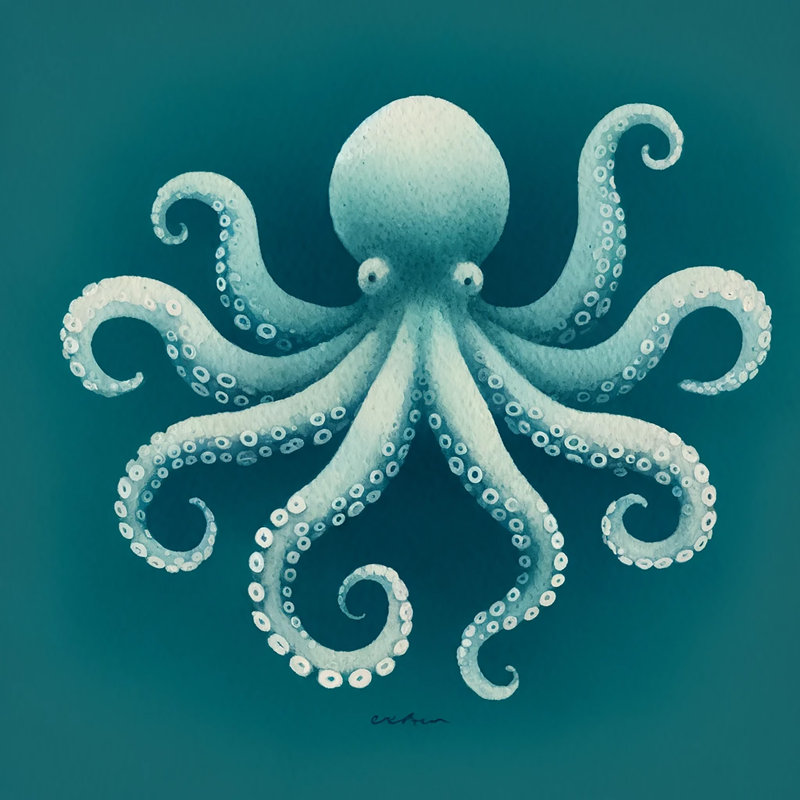 «Tranquil Profonds Octopus», art mural sur toile tendue, H 20 po x l 20 po x P 1,5 po