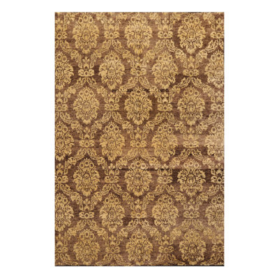 Tapis oriental gris satiné en laine noué à la main 6 pi x 9 pi Satora