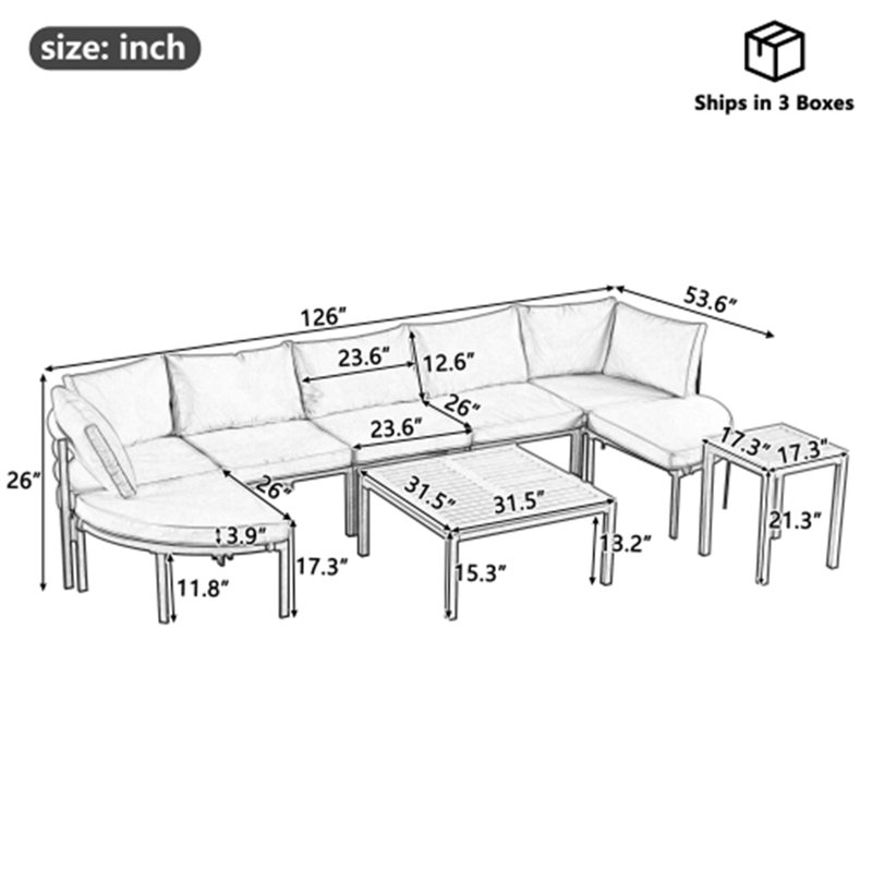 Ensemble de conversation modulaire d'extérieur moderne avec ensemble de conversation et coussins de patio, Gris
