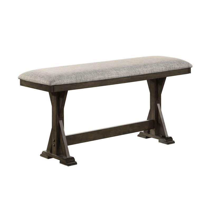 1Pc Rustic Upholstered Counter Height Dining Bench Rich Wood Finish Wooden