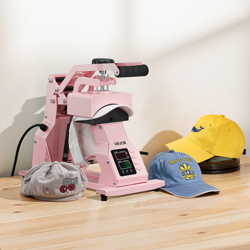 Presse à chaud Hat, avec 2 plateaux interchangeables, contrôle précis de la température et du temps, presse à chapeau pour les projets de repassage et de sublimation HTV, pour casquettes, bandeaux, poignets, masques faciaux, rose