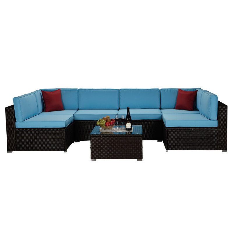 Ensemble de conversation en polyéthylène (PE) pour 6 personnes avec coussins, Marine, Gris foncé, Rouge