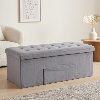 Winningham 42" Tufted Upholstered Folding Storage Bench With Pocket