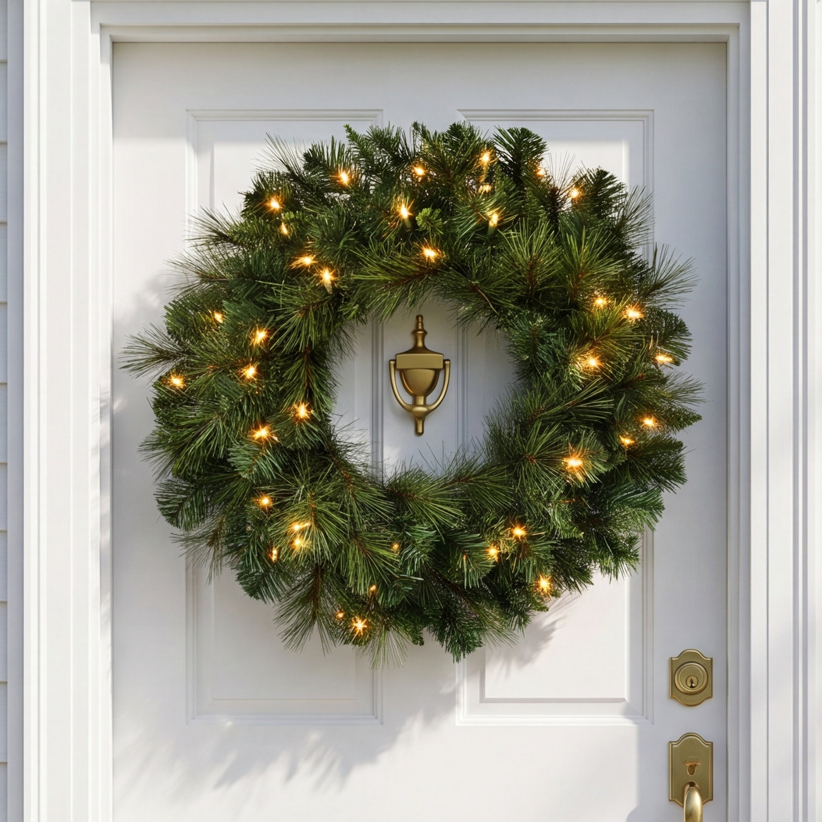 Pvc Greenery Pre-Lit Front Door Wreath, 24" W x 24" H x 5" D