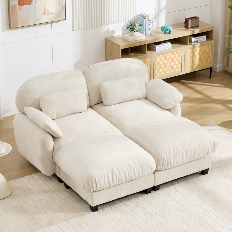 Canapé Cloud Feel avec repose-pieds amovible et tissu chenille, Chenille beige