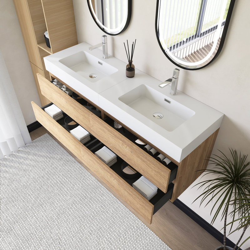 Meuble-lavabo mural 60 po avec lavabo à surface solide intégré, 60"