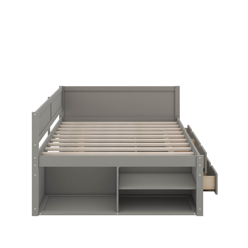 Full Size Daybed With Drawers And Shelves, Gray