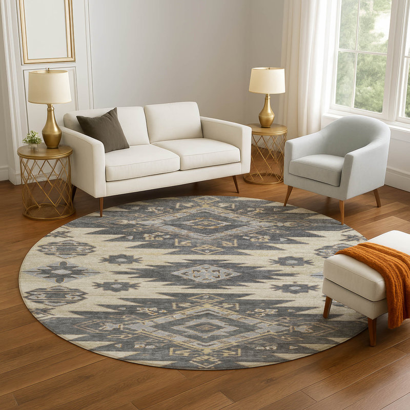 Premium Machine Washable Ralston AMF1945 Tribal Rug, Round 8'